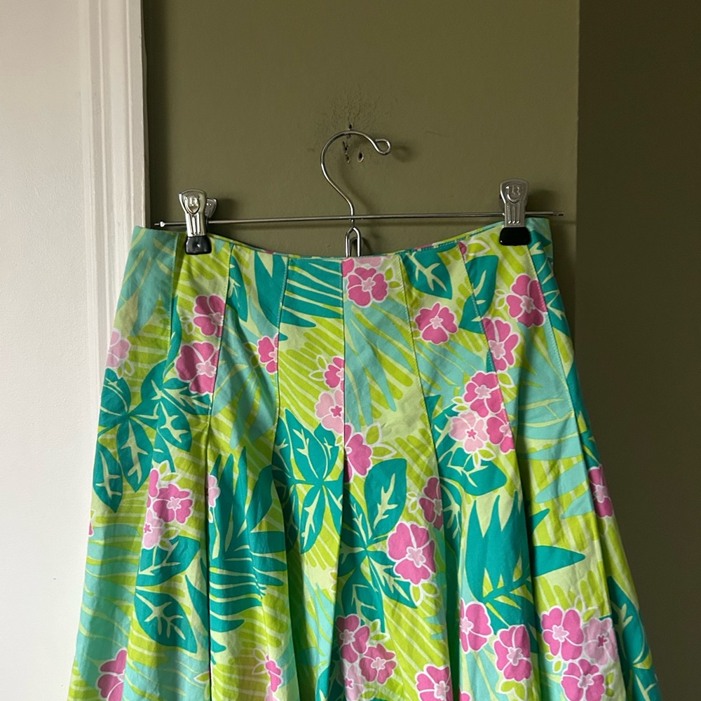 Lilly Pulitzer Pleated A-Lined Floral Green and Pink Women's Skirt White Label - Picture 4 of 5